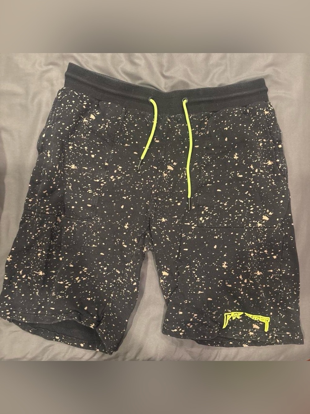 Pit Viper Black Speckled Athletic Shorts with Neon Yellow Drawstring
